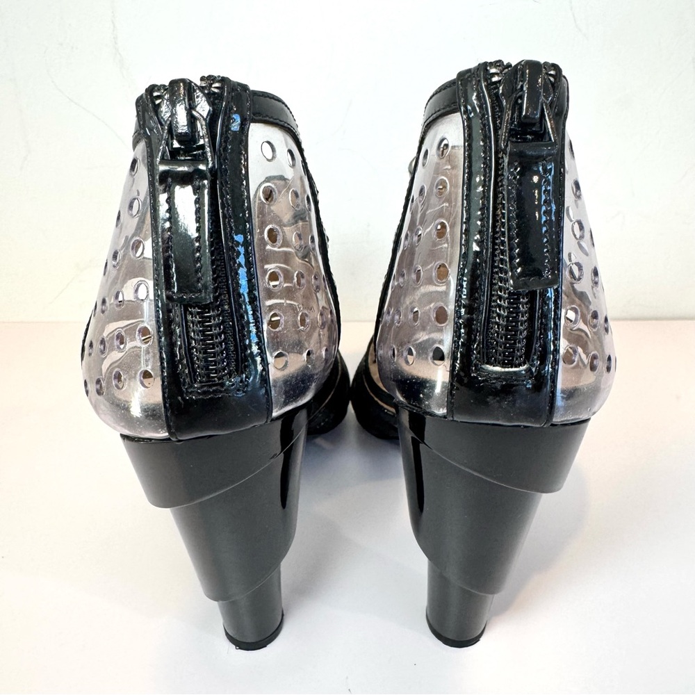 Chanel Black Patent Leather & Clear PVC Cage Block Heel Pumps W CC Logo, Sz 38 - Picture 5 of 13